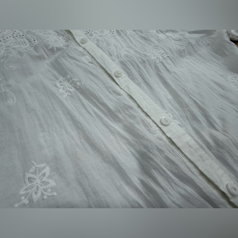White Embroidered Button-Front Blouse - image 5